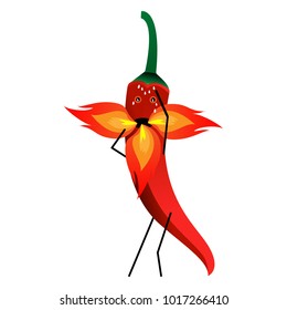 Vector illustration. Chili food. Cartoon pepper with flame. Spicy hot