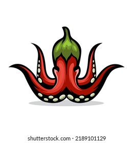Vector illustration of chili octopus combination cartoon character with unique expression perfect for logos, symbols and advertisements