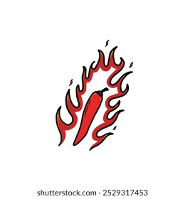 Ilustração vetorial de pimenta chili em fogo