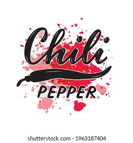 Ilustración vectorial de las letras de pimienta chile para paquetes, diseño de productos, carteles, pegatinas, lista de precios de la tienda de especias y decoración. Frase manuscrita con verduras para web o impresión
