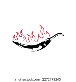  ilustración vectorial de una silueta de pimienta chile con fuego