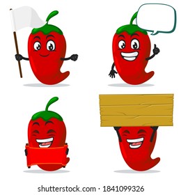 vector illustration of chilli mascot or character collection set with blank sign theme