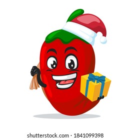 ilustración vectorial de mascota de chili o personaje con sombrero santa