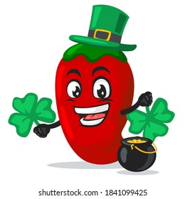 vector illustration of chilli mascot or character wearing shamrock hat