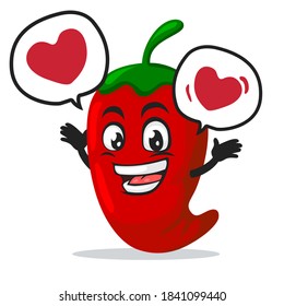 vector illustration of chilli mascot or character says with love in bubble speech