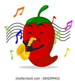 vector illustration of chilli mascot or character playing saxophone