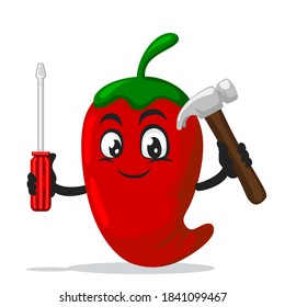 ilustración vectorial de la mascota de chili o del martillo y destornillador de la mano del personaje