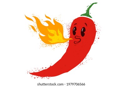 Vector illustration of chilli pepper with face. Vector icon of red chili pepper.