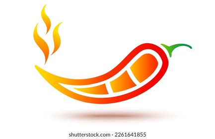 Vector illustration of chilli pepper with flame. Vector icon of red chili pepper in fire.