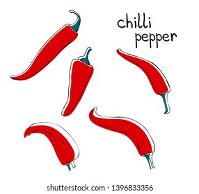 Vector illustration of chilli pepper. Modern silhouette of food. 