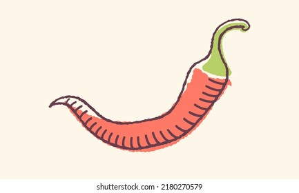 Vector illustration of chilli pepper in retro style. Vector vintage poster of red chili pepper on colorful bacground. Extra spicy food.