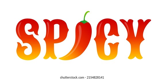 Vector illustration of chilli pepper. Vector typography with red chili pepper on isolated bacground. Spicy food.