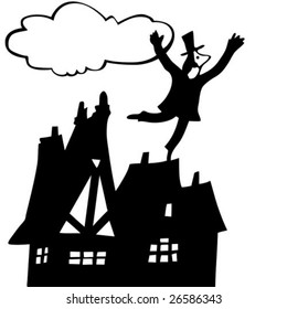vector illustration of the chimney sweep on roof