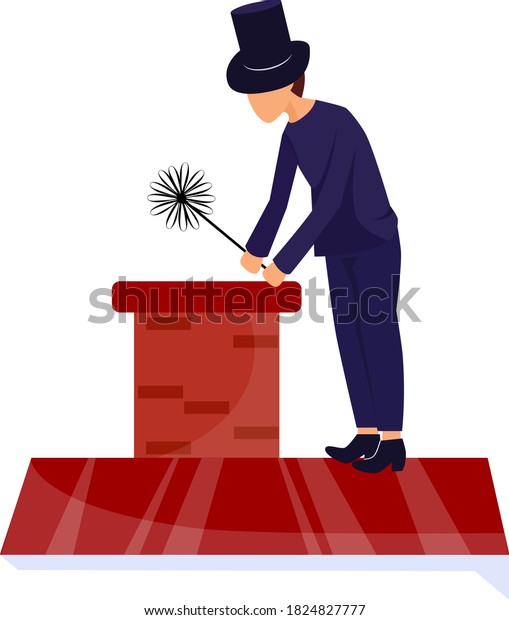 Vector illustration Chimney sweep on the roof\
cleans the chimney