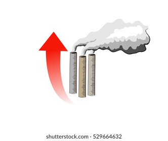 Vector illustration of chimneys with an upwards arrow
