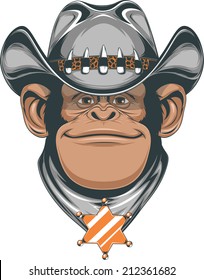 Vector illustration, chimpanzee in the cowboy hat
