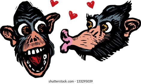Vector illustration of chimps in love