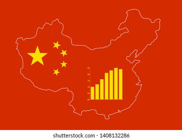 Vector Illustration of China Classic Map with the Flag Colors and Symbols in the Background. Economic Performance Concept.