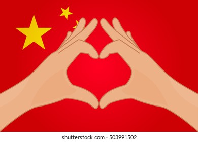 Vector illustration of China flag and hands making a heart shape