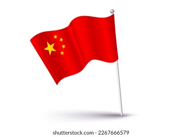 Vector illustration of China flag. Vector icon of flag of China in realistic style. Chineese flag.