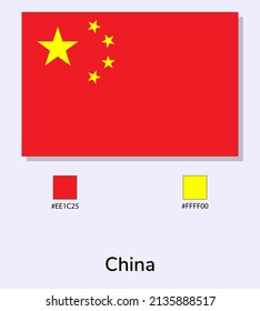 Vector Illustration of China flag isolated on light blue background. Illustration National China flag with Color Codes. As close as possible to the original. ready to use, easy to edit. vector eps10.