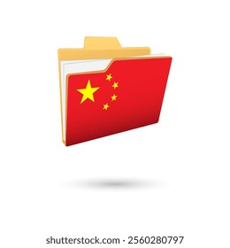 Vector illustration of China flag isolated in file folder on white background.