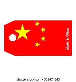 vector illustration of China flag on price tag with word Made in China isolated on white background.
