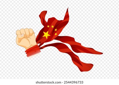 Ilustração vetorial da bandeira da China colocada em punho sobre fundo transparente