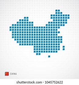 Vector illustration of China map from basic shape icons and flag