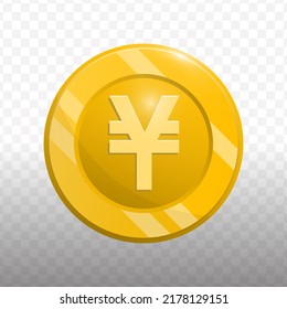 Vector illustration of China Yuan currency coin in gold color on transparent background (PNG).