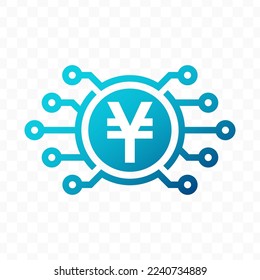 Vector illustration of China Yuan  digital currency icon in blue color and transparent background (PNG).