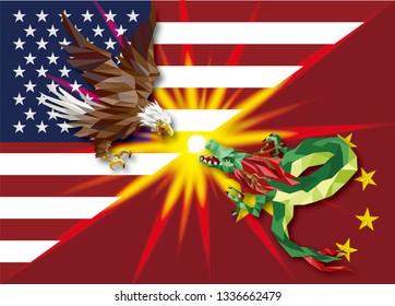 vector illustration of china-us conflict and trade war