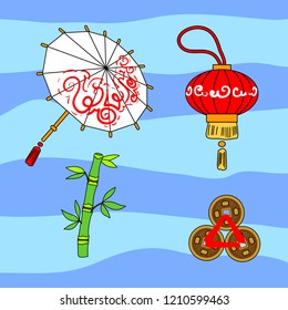 Vector illustration, Chinese accessories set. Perfect for stickers, as a template for other illustrations.