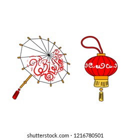 Vector illustration, Chinese accessories set. Perfect for stickers, as a template for other illustrations.