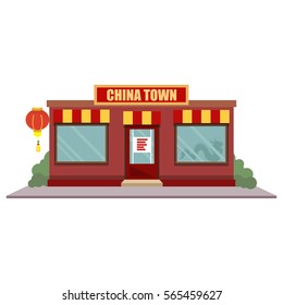 Vector illustration chinese asian cuisine shop, store facade icon. China Town restaurant building