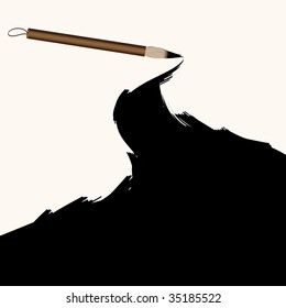 Vector - Illustration of a chinese calligraphy ink brush with grunge splat effect