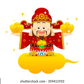 Vector illustration Chinese Character "God of Wealth".
Chinese wording on  gold dollar meanings: wish you wealth and success!