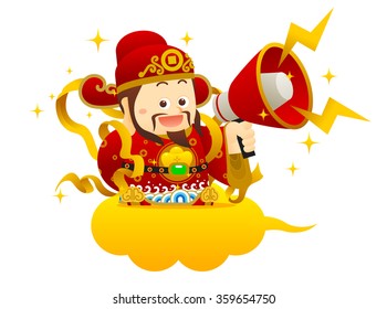 Vector illustration Chinese Character "God of Wealth". Chinese wording on gold dollar meanings: wish you wealth and success!