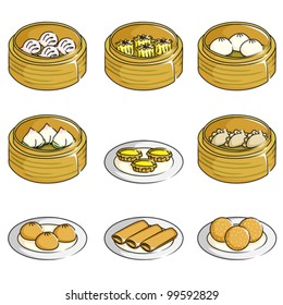 A vector illustration of Chinese dim sum icons