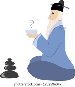 Vector illustration of a Chinese doctor with a cup of tea