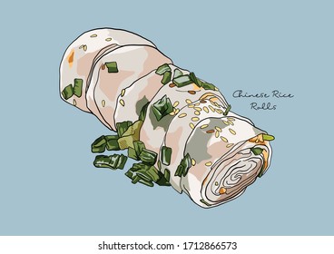 Vector Illustration of Chinese Donut Rice Roll / Steamed Rice Noodle / Dim Sum