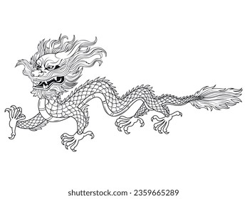 Vector illustration of a Chinese dragon. Black asian dragon.