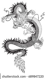 Vector illustration of a chinese dragon. Black and white tattoo illustration