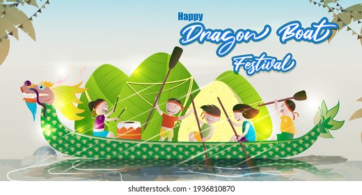 Vector illustration for Chinese Dragon Boat Festival with Chinese text means Dragon Boat Festival-25th june