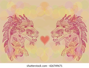 Vector illustration of a Chinese dragon Doodle. Love