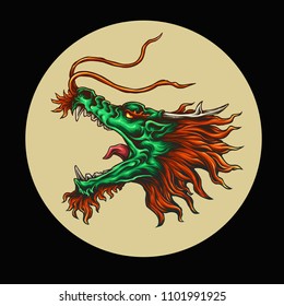 vector illustration of chinese dragon head tattoo
