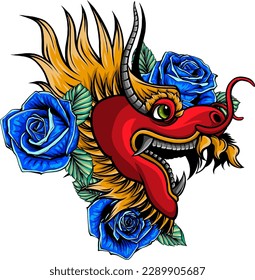 vector illustration of Chinese dragon head on white background. digital draw