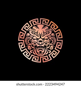 
Vector illustration of a Chinese dragon in an ornament on a black background