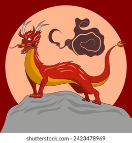 Vector illustration of Chinese dragon under a mountain. Zodiac sign. Chinese New Year 2024.