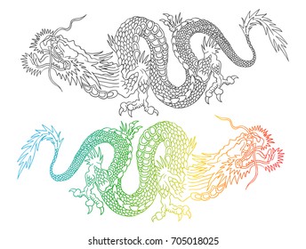 Vector illustration of a chinese dragons. Colorful and black chinese dragons